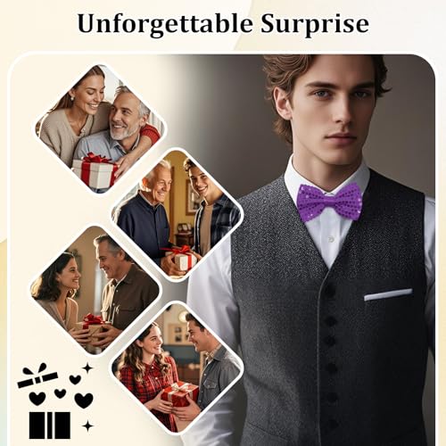 Image of Sequin Bow Ties for Men, Sparkling Mens Bow Tie for Prom Recital | 4.33 inch x 2.75 inch, Pre-tied Men's Bow Tie, Adjustable Strap, Shiny Sequin Surface, Assorted Versatile Hues, for Festival Party