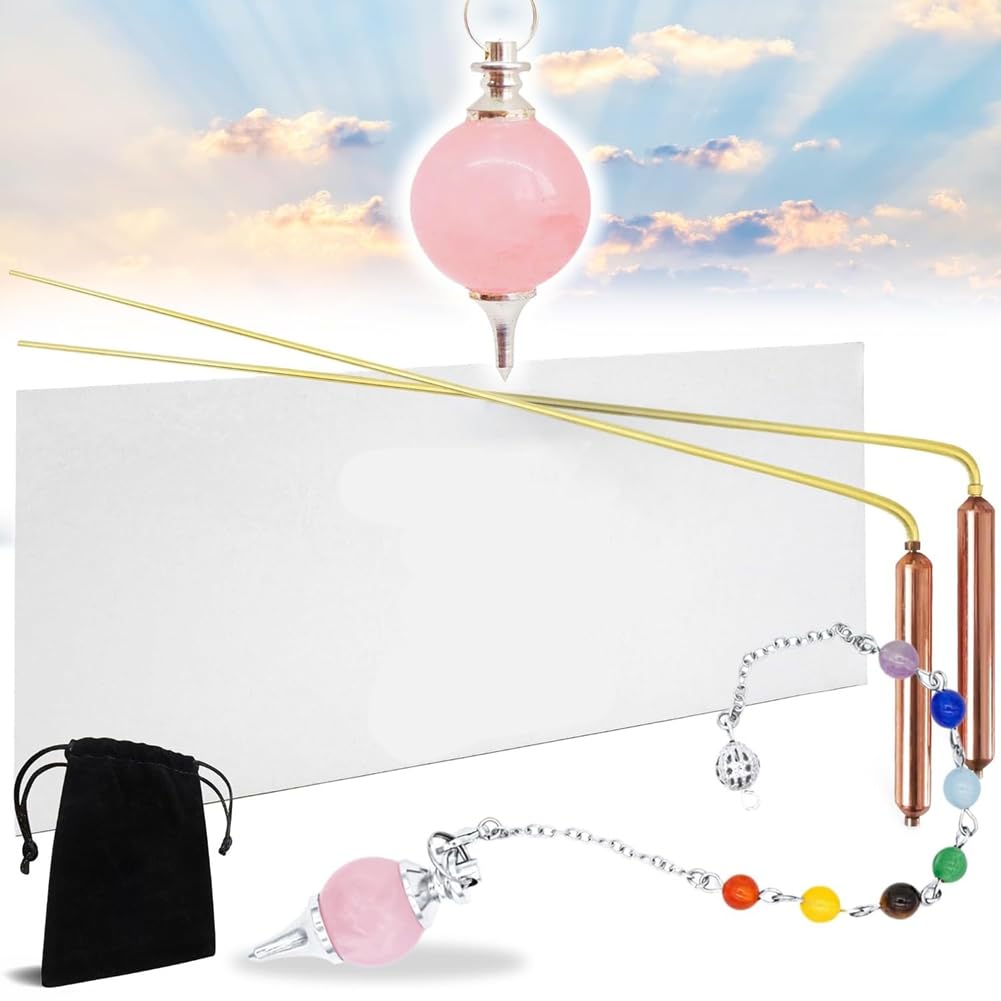 UDSKNV[KSL Dowsing Rods with Copper Handles Premium Quality Divining Rods Dowsing Rose Cristal Quartz Pendulum Included