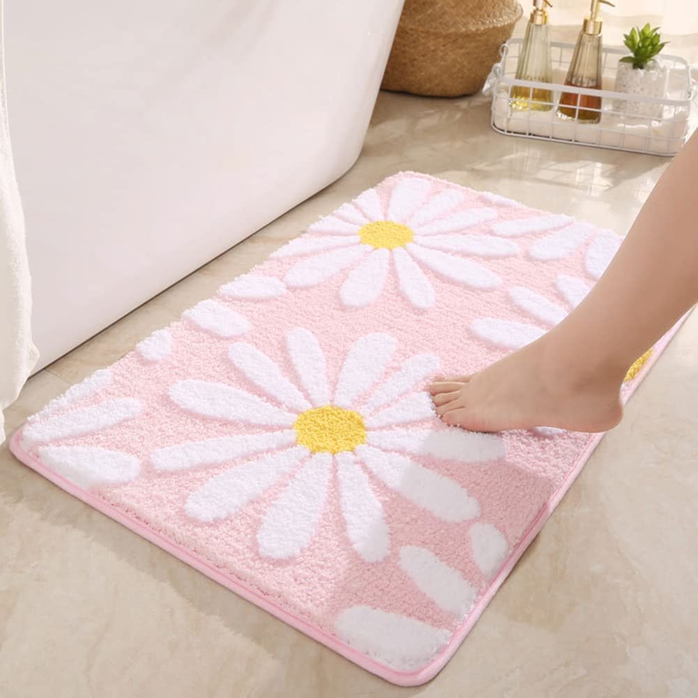 VIKCLIQUE Microfiber Super Soft Anti Slip Doormat Bathmat for Indoor Home Entrance | Durable Non-Skid Absorbent Bath Mat for Bathroom | Floor Covering Mat for Kitchen/Bedroom (16x24inch), Pink Floral-picture-11