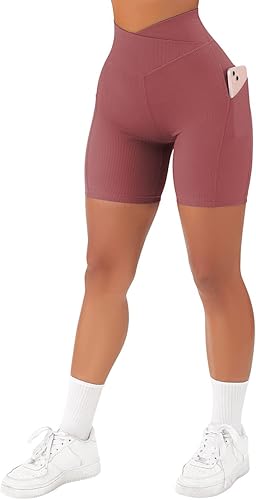 SUUKSESS Shorts de Entrenamiento Cruzado para Mujer con Bolsillos, Shorts de Ciclista Booty de Cintura Alta de 5"