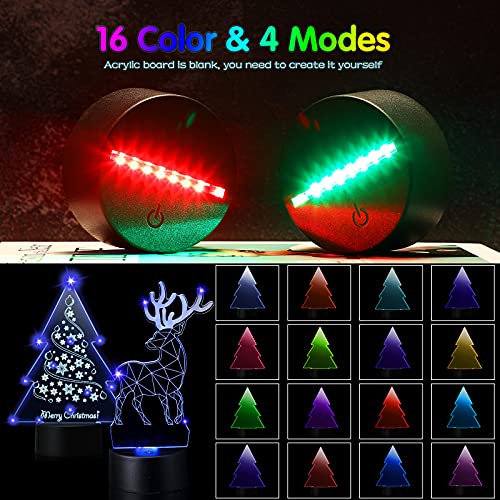Image of Honoson 4 Set 3D Night Light Kit with Remote, 16-Color Base for Acrylic Sheets, 4 Modes for Bedroom Decor(Christmas Tree Style)
