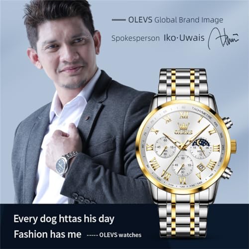 Image of OLEVS Men Multifunction Watch, Multi Dial Waterproof Luminous Chronograph Men's Watch with Date Gift for Men,Stainless Steel Watches for Men,Classic Men Wrist Watch, gold sliver band white face-5529G