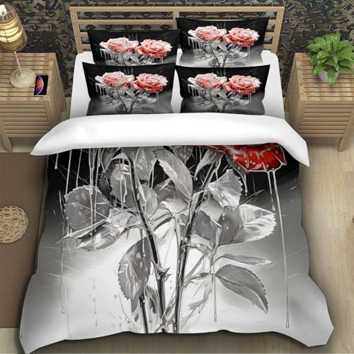 Housse de couette coquelicots rouges parure de lit 3D double 200x200 - 5