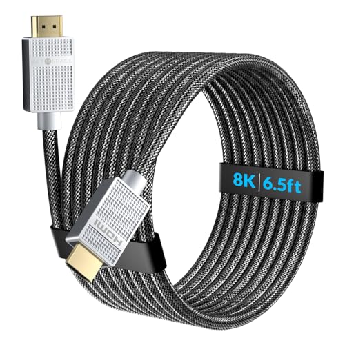 HDMI Cable [Ultra High Speed HDMI HDMI 2.1 Cable 8K@60Hz | 4K@120Hz, 6.5ft Durable Braided Short HDMI Cord for Gaming Xbox, PS 4/5, Steam Deck, etc -Bandwidth Capability 48Gbps