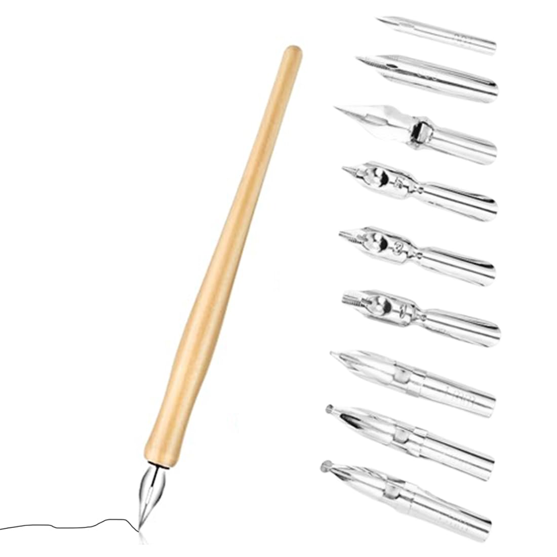 Ensemble Stylo Calligraphie - 2 Porte-Plumes Et 12 Plumes En Bois Et Métal Pour Débutants Et Confirmés