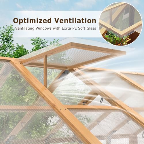 Image of EROMMY 6x8 FT Wooden Greenhouse for Outdoors, Walk-in Greenhouse Kit with 4mm Polycarbonate Panels, Adjustable Roof Vent, Lockable Door, Outdoor Greenhouse for Backyard Garden