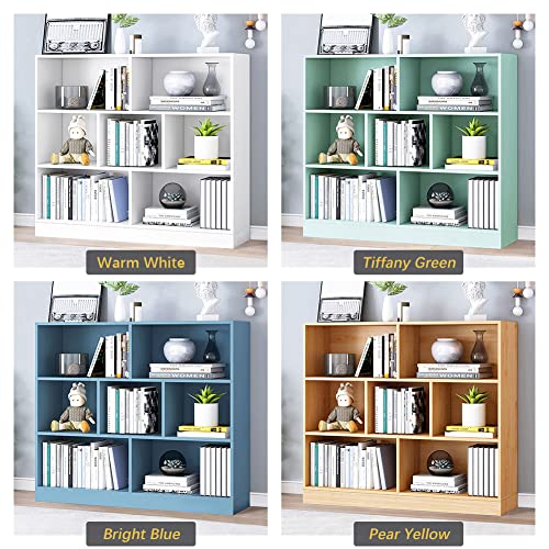 Image of IOTXY Open Shelf Low Bookcase - Wooden 3-Tier Cube Bookshelf, Bright Blue