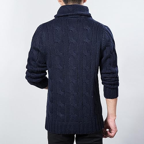 Men's Long Sleeve Shawl Collar Sweater Casual Buttons Down Cable Knit Cardigan Ribbed Sweater With Pockets4
