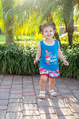 Image of Unique Baby Girls Toddler Big Kid Sleeveless Tank with Pom Pom 2pc Shorts Set Outfit