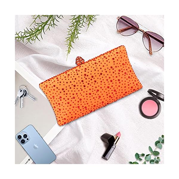 Women Beaded Clutch Bag Rhinestone Crystal Purse Glitter Evening Handbag for Wedding Cocktail Prom Party (Orange) - Image 4