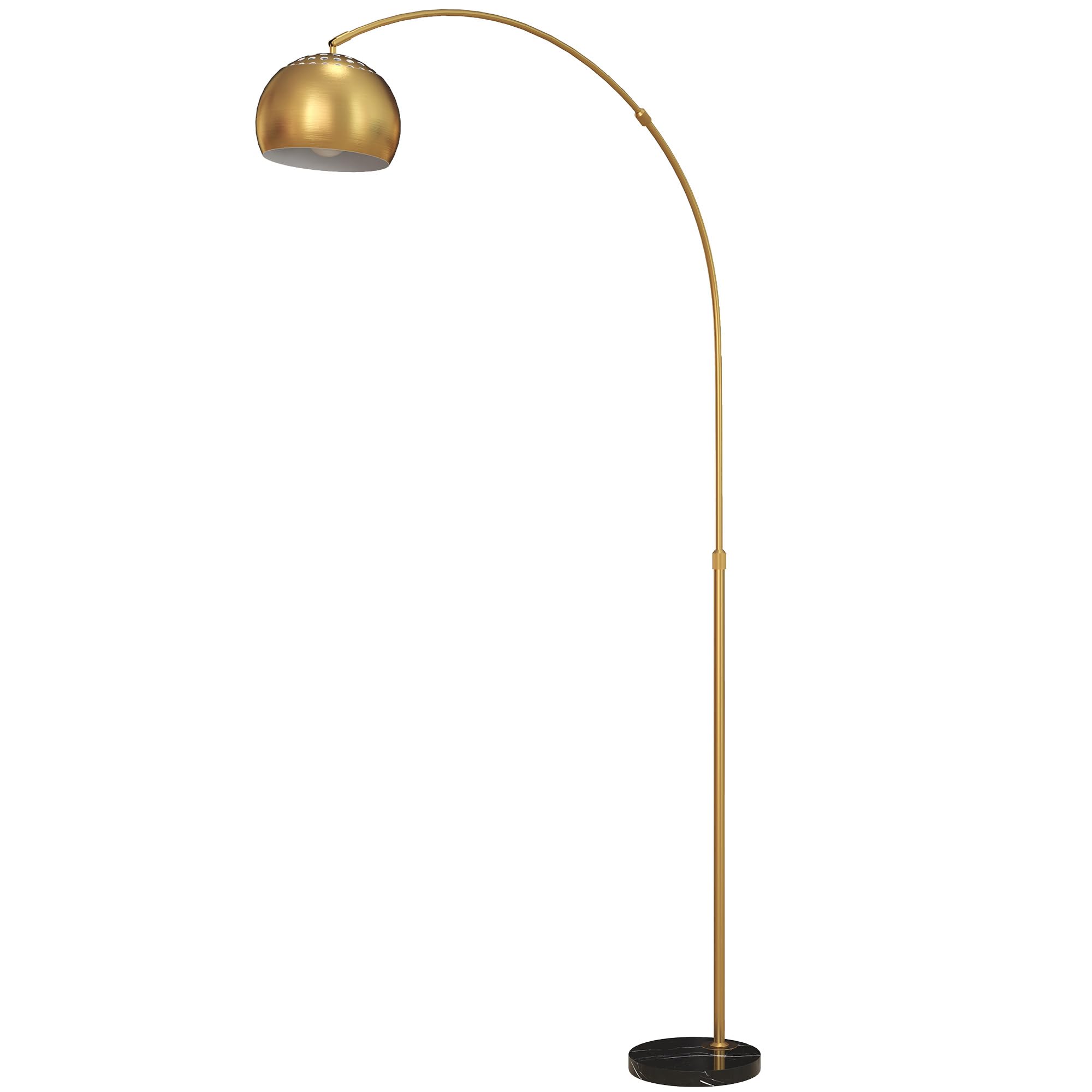 Homcom Gold Tone 167Cm Arc Floor Lamp For Living Room, Modern Adjustable Standing Lamp With Foot Switch, Faux Black Marble Base And Bell Shade For Home Offices, Bedrooms,
