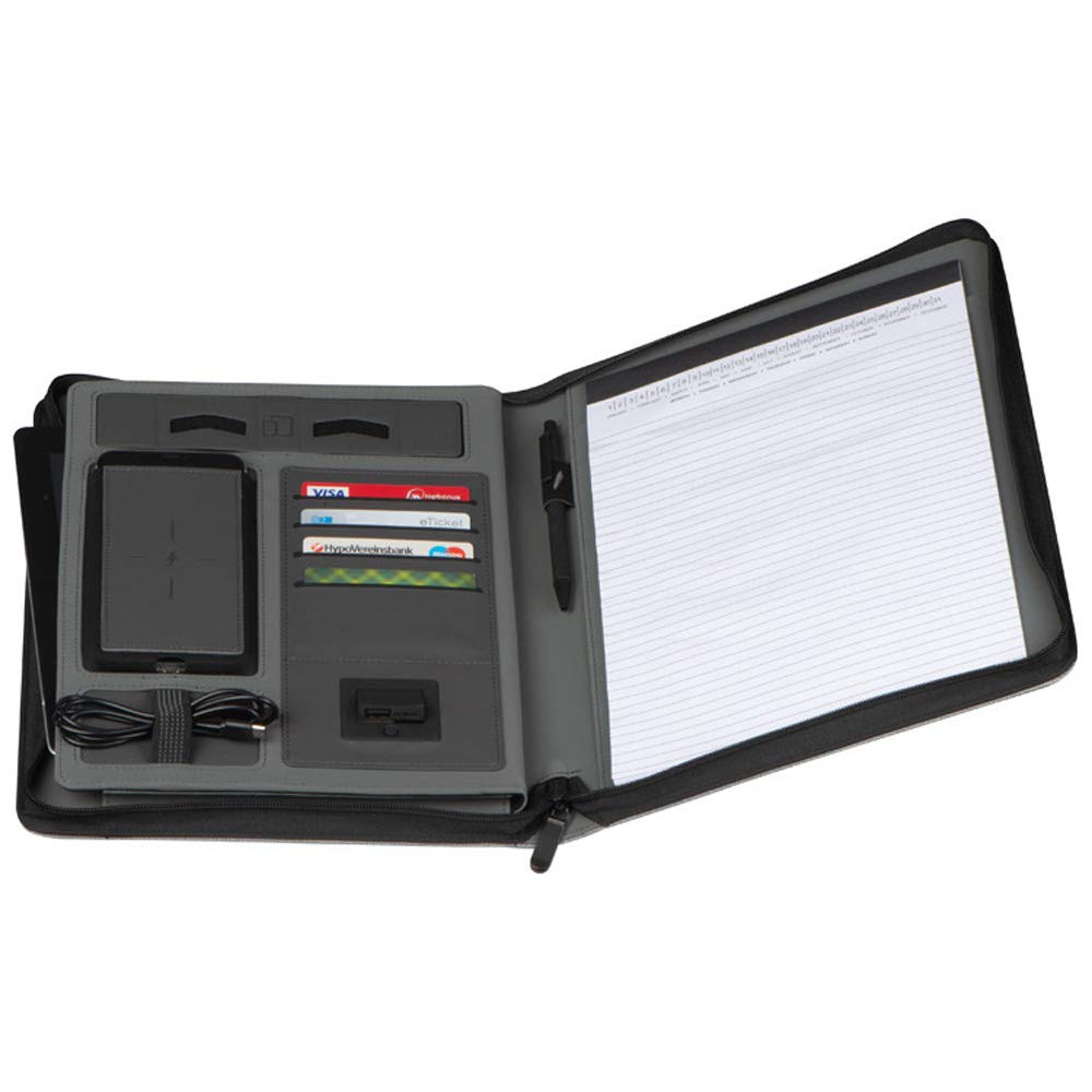 Schreibmappe aus Kunstleder mit Powerbank für persönliche Daten als Personal Organizer für Büro und Arbeitsplatz 25,7 x 32,7 x 3,3 cm von notrash2003
