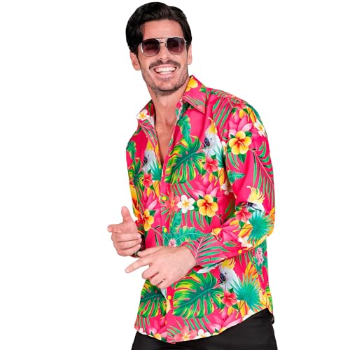 W WIDMANN MILANO Party Fashion - Camisa de fiesta, estampado Copacabana, neón, fiesta temática Hawai, ave del paraíso