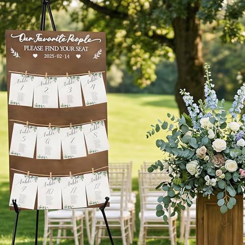 OurWarm Seating Chart for Wedding Reception Display 29.5x16.5 Inch Rustic Wedding Seating Chart Board with Display Stand Please Find Your Seat Sign for Baby Shower Wedding Reception Decorations