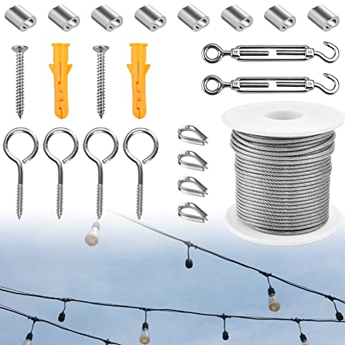 GIRAFEDA 25m Drahtseil 2mm Stahlseil Rostfrei Edelstahlseil Set Edelstahl Spannseil 7x7 Rankhilfe Drahtseil mit Drahtseil Spannschloss/Presshülsen/Seilkauschen Edelstahl/Ösenschraube/Schraube