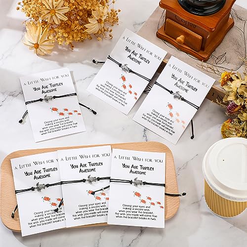 50 Sets Good Luck Charms Employee Appreciation Gifts Sea Turtle Bracelets Good Luck Bracelets with Wish Cards Inspirational Turtle for Teachers Women Coworker Leaving Gifts3