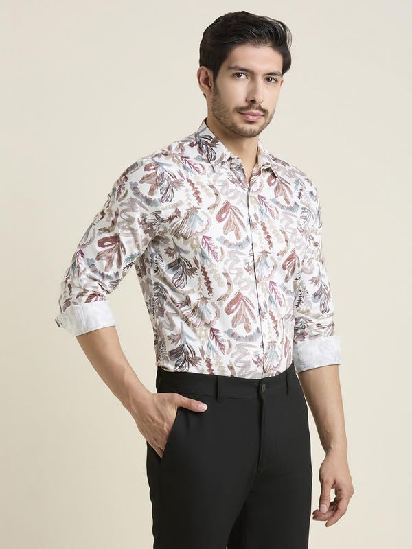 Image of MARK & ALBERT Men's Printed Full Sleeves Regular Fit Shirt Blue | 100% Cotton Stretchable Fabric