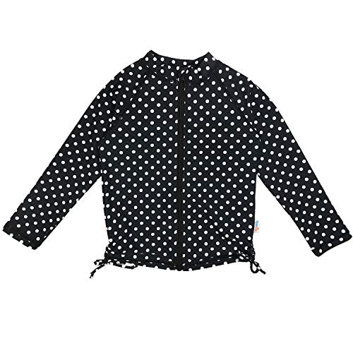 SwimZip Girl Long Sleeve Zip Rash Guard Swim Shirt | Black Polka Dot 12-18 Month