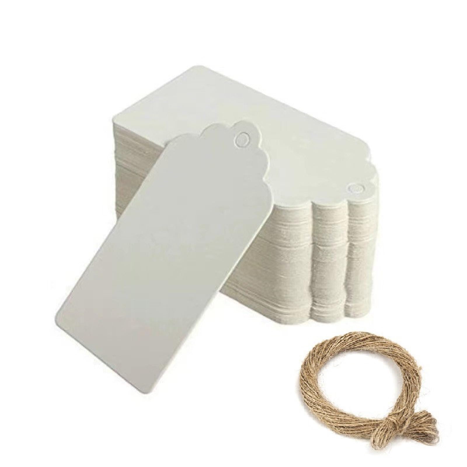 Etichette per prezzi con cordino, 500 pezzi, 5 x 3 cm, etichette per imballaggio, in carta kraft marrone, nero/bianco, per fai da te, regali di nozze, etichette decorative per prezzi da visualizzare