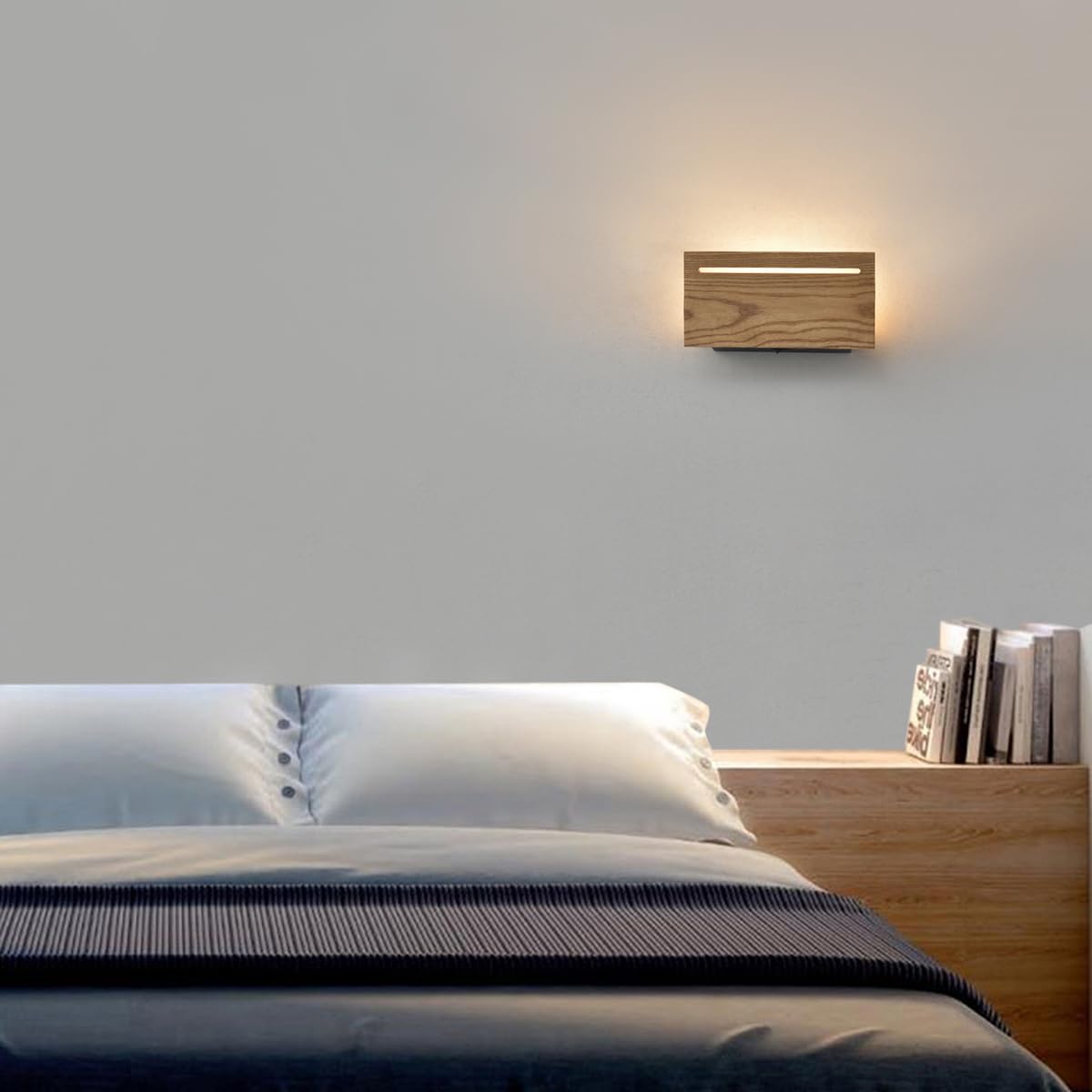 ouglres Wood Wall Light for Living Room Led Wall Lamp for Bedroom Bed Modern Wall Sconce with Switch,Wall Lamps Indoor for Hallway Guest Room - Image 4
