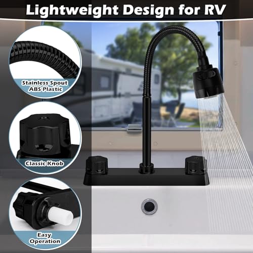Image of 8 in RV Kitchen Faucet, XFIRE-GEAR Camper Faucet Kitchen with Flexible Arc 360 Degree Rotatable Dual Function Sprayer, RV Sink Faucets for Motorhomes, Travel Trailers Accessories (Black)