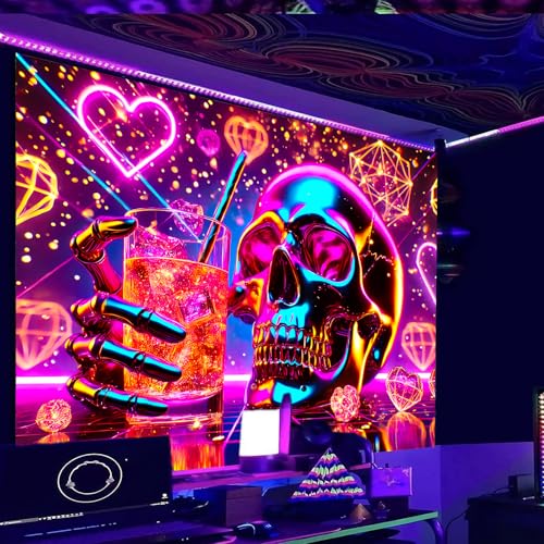 Image of Nuxovilar Neon Skull Wall Tapestry Polyester 59.05x51.18 In