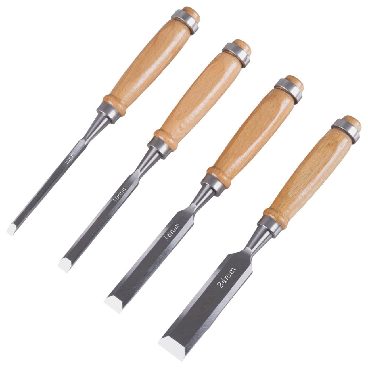 Wood Chisel Set 4 Piece Flat Chrome Vanadium Steel 6 10 16 24mm DIY