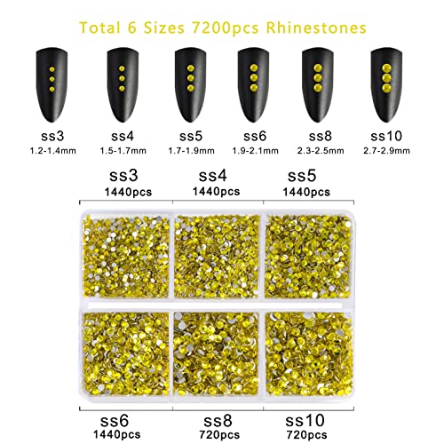 Beadsland 7200 Pcs Flatback Rhinestones for Nails,Yellow Round Small Crystal Glass Rhinestones Gems for Crafts,Mixed 6 Sizes with Wax Pencil Kit,SS3-SS10,Citrine/Lemon Yellow - Image 4