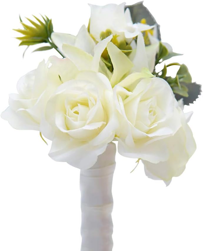 Cupcinu Artificial Flower Corsage Artificial corsages for Wedding Groom Boutonniere for The Wedding Party Ribbon Party Prom 9cm*12cm Cloth (White)