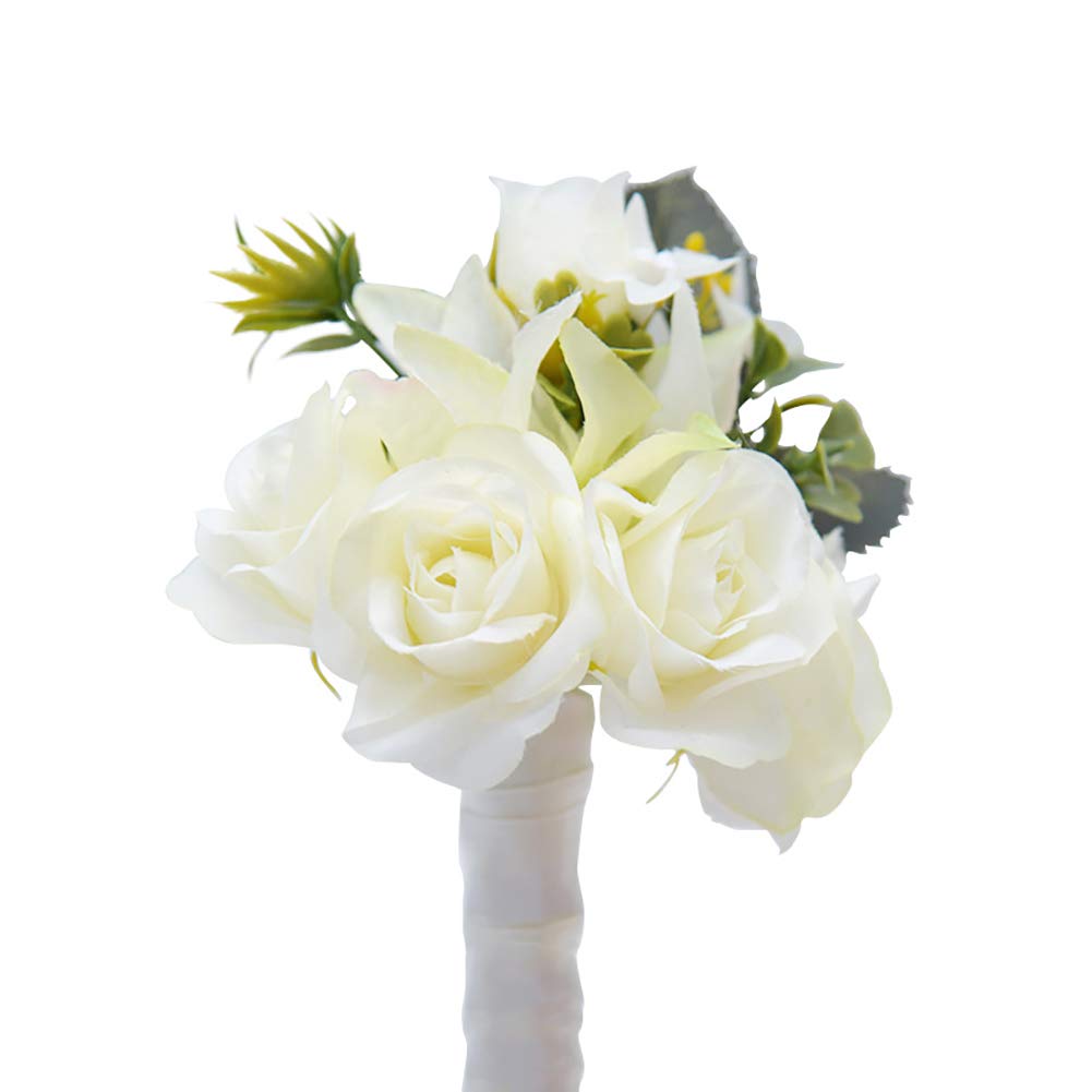 Cupcinu Artificial Flower Corsage Artificial corsages for Wedding Groom Boutonniere for The Wedding Party Ribbon Party Prom 9cm*12cm Cloth (White)