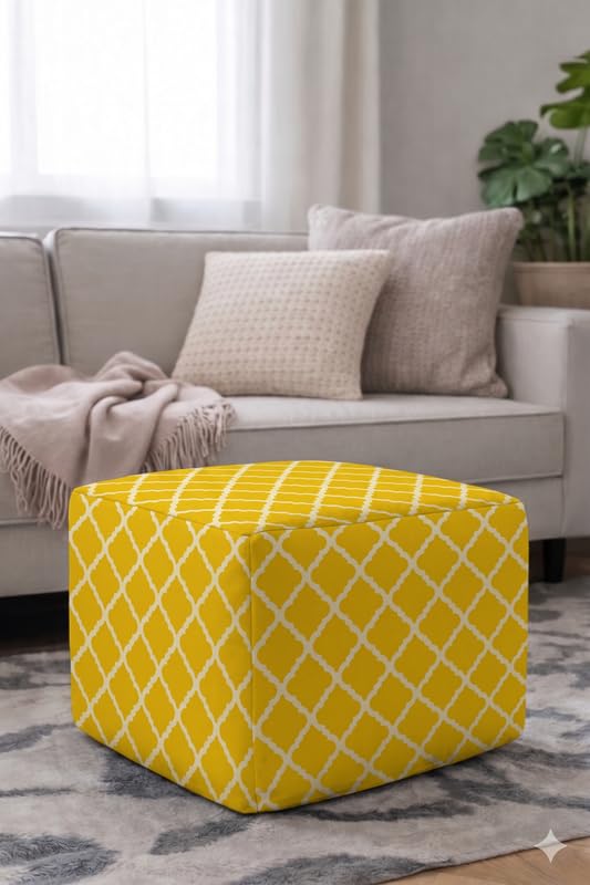 Pouffe Cover for 18x18 Inch Top Lemon Trellis Full Coverage, Boho Bohemian Scandinavian Slipcover, Square Footstool Floor Cushion Pouf Cover, Machine Washable, THROWPILLOW-image-45