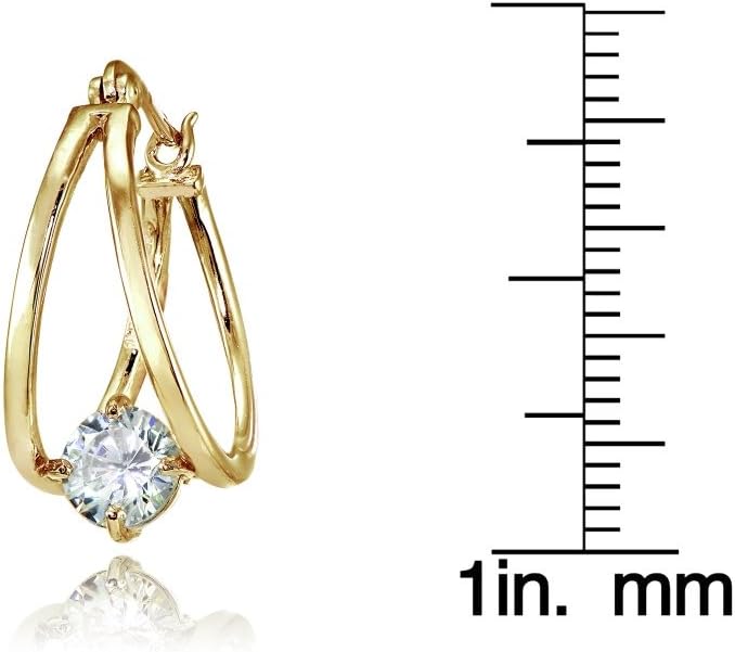 Sterling Silver Oval Double Hoop Cubic Zirconia Earrings