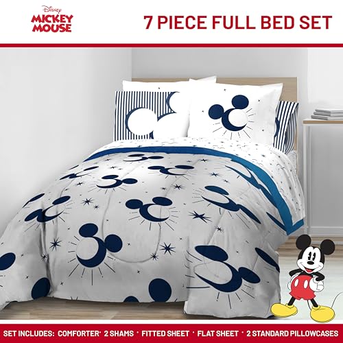 Image of Disney Mickey Mouse Full Comforter Set 7 Piece Celestial Bedding, White | Bed in a Bag, Comforter Sheets Shams Pillowcases, Official Product, Soft Microfiber, Machine Washable, Easy Care