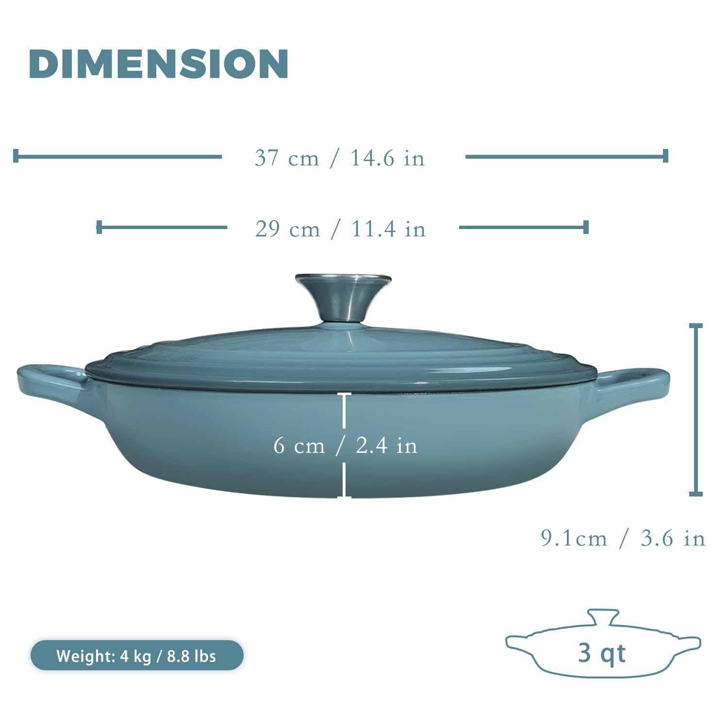 Flavehc Enamel Cast Iron Braiser - 3 Qt -3