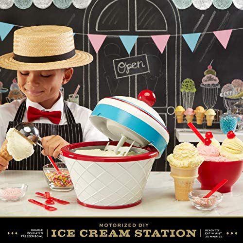 FAO Schwarz Motorized DIY Ice Cream Station with Double-Insulated Freezer Bowel and Electric Mixer, Includes Serving Bowls and Spoons, Make Your Favorite Frozen Sweet Treats, Fun Family Activity Set