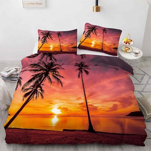 Housse de Couette Cocotier 240x260 Anti-Plis Lit Sans Repassage Facile