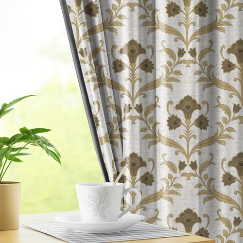 Image of LINENWALAS Printed Blackout Curtains for 9 Feet Long Door | Set of 2 | Printed Drapes | Thermal Insulated, Room Darkening Panels with Grommet Hanging for Living Room (Antique Olive Green)