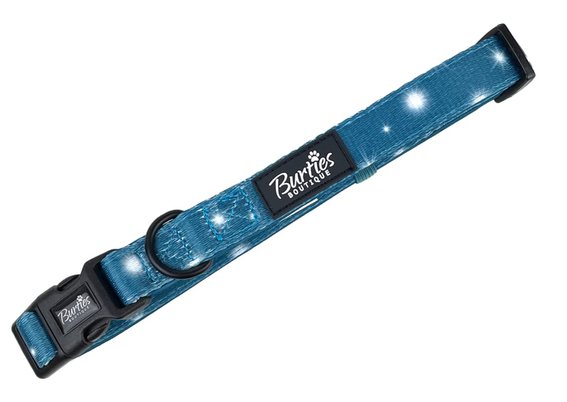 Adjustable Soft Dog Collar, Comfortable & Breathable in Twinkle Star Design (Medium), Blue