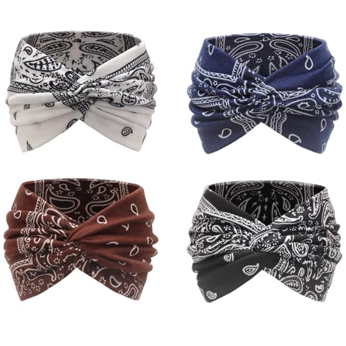 Image of DRESHOW 4 Pack Turban Headbands for Women Wide Vintage Head Wraps Knotted Cute Hair Band Accessories