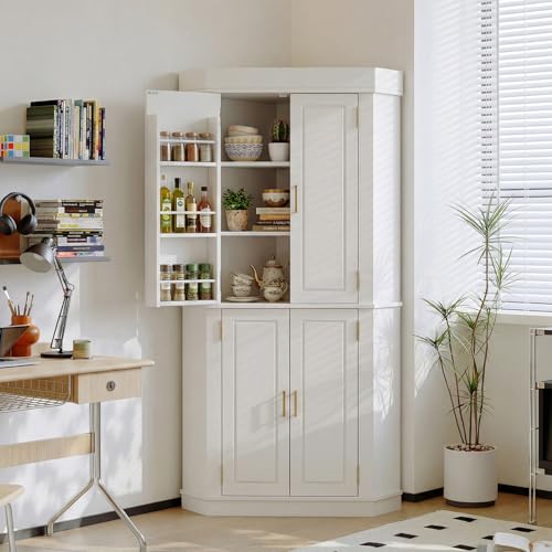 TIMSATIO Small Space Corner Pantry Cabinet 70 Tall