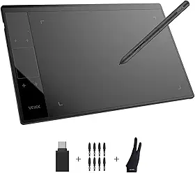 Mesa digitalizadora gráfica VEIKK A30 V2 de 10 x 6 polegadas, 8192 níveis de sensibilidade à pressão, compatível com Windows/Android/Linux, com 4 teclas sensíveis ao toque personalizáveis