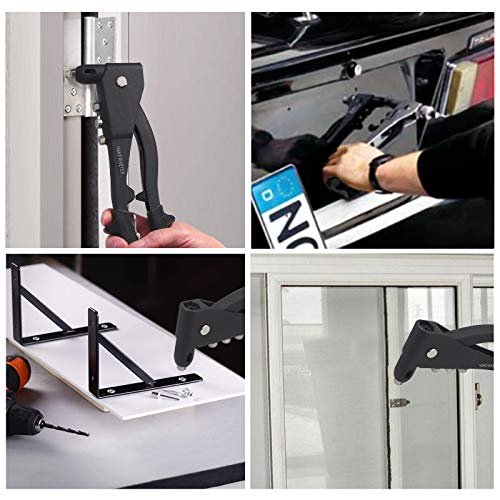 Justech 10-inch Heavy Duty Hand Rivet Gun Set with 200PCs Rivets 4 Nosepieces 2.4mm 3.2mm 4.0mm 4.8mm, Single Hand Manual Rivet Tool