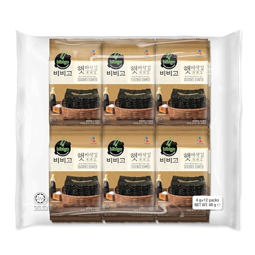 Bibigo Jaerae Seealgen getrocknet – Gerösteter Seetang – Ideal als Snack oder Beilage – 12 x 4 g