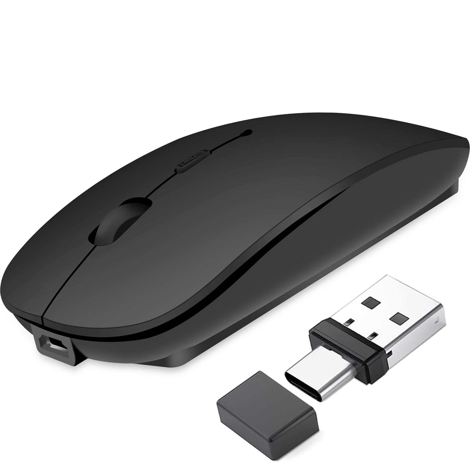 Qxvnm Kabellose Maus Bluetooth 5.2&3.0 + USB&USB-C 2.4 GHz Empfänger- Wiederaufladbare funkmaus für MacBook Pro/Air/iPad/Laptop/Chrombook/Android Tablet Kompatibel mit TypeC & USB Anschluss Geräten