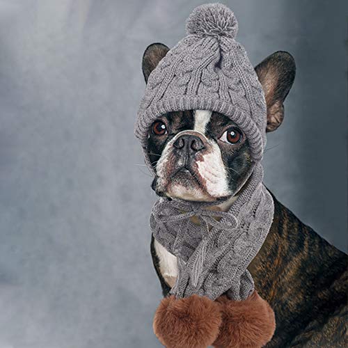 Kuoser Dog Hat & Scarf Set, Dog Knitted Hat Pet Christmas Winter Warm Caps Cute Accessories Neck Ear Warmer Hood Warm… - Image 3