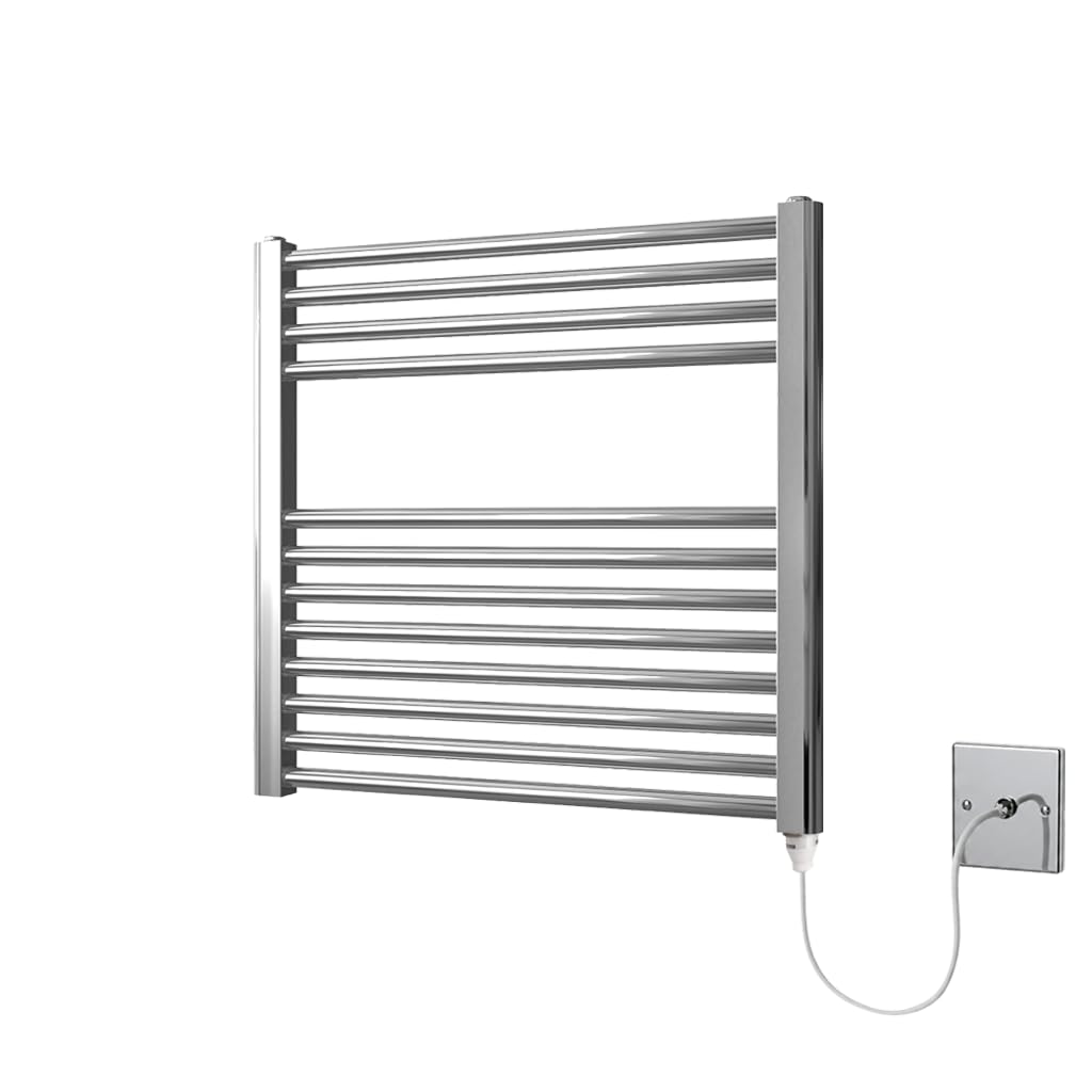 Toallero eléctrico recto cromado con calefacción, 600 mm de ancho x 600 mm de alto, radiador plano para toallas de baño