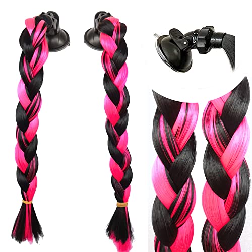HHongJM Helmet Hair Helmet Pigtails Brainds Helmet Ponytail with Suction Cup for Motorcycle Bike Black to Red 14inch 2pcs (Helmet Not Included)
