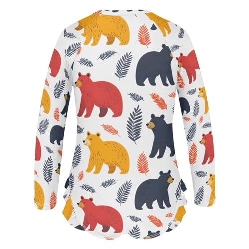 ALAZA Color Leaf Bear Girls One Piece Swimsuit Long Sleeve Rash Guard Swimsuits UV 50+ Swimwear Zipper3