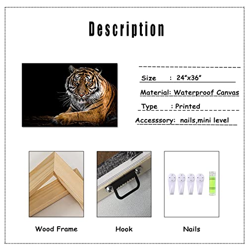 Tiuauit Wild Animal Canvas Wall Art Tiger Picture Print On Dark Background A Ferocity Royal Bengal Tiger Pictures Framed Contemporary Art For Living Room Mens Room Size 24"X36" #TOP4