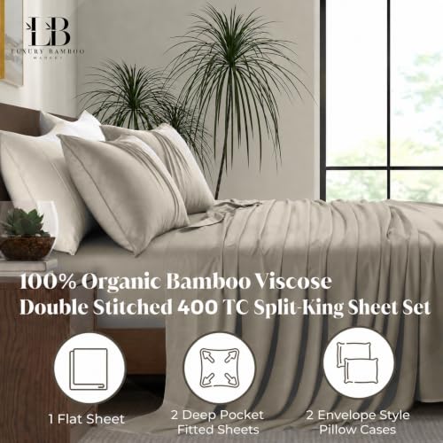 Image of |Split King Size Sheet Set | Organically Grown | Ultra Soft & Cooling |100% Viscose | 17 inch Deep Pocket [Cocoa]